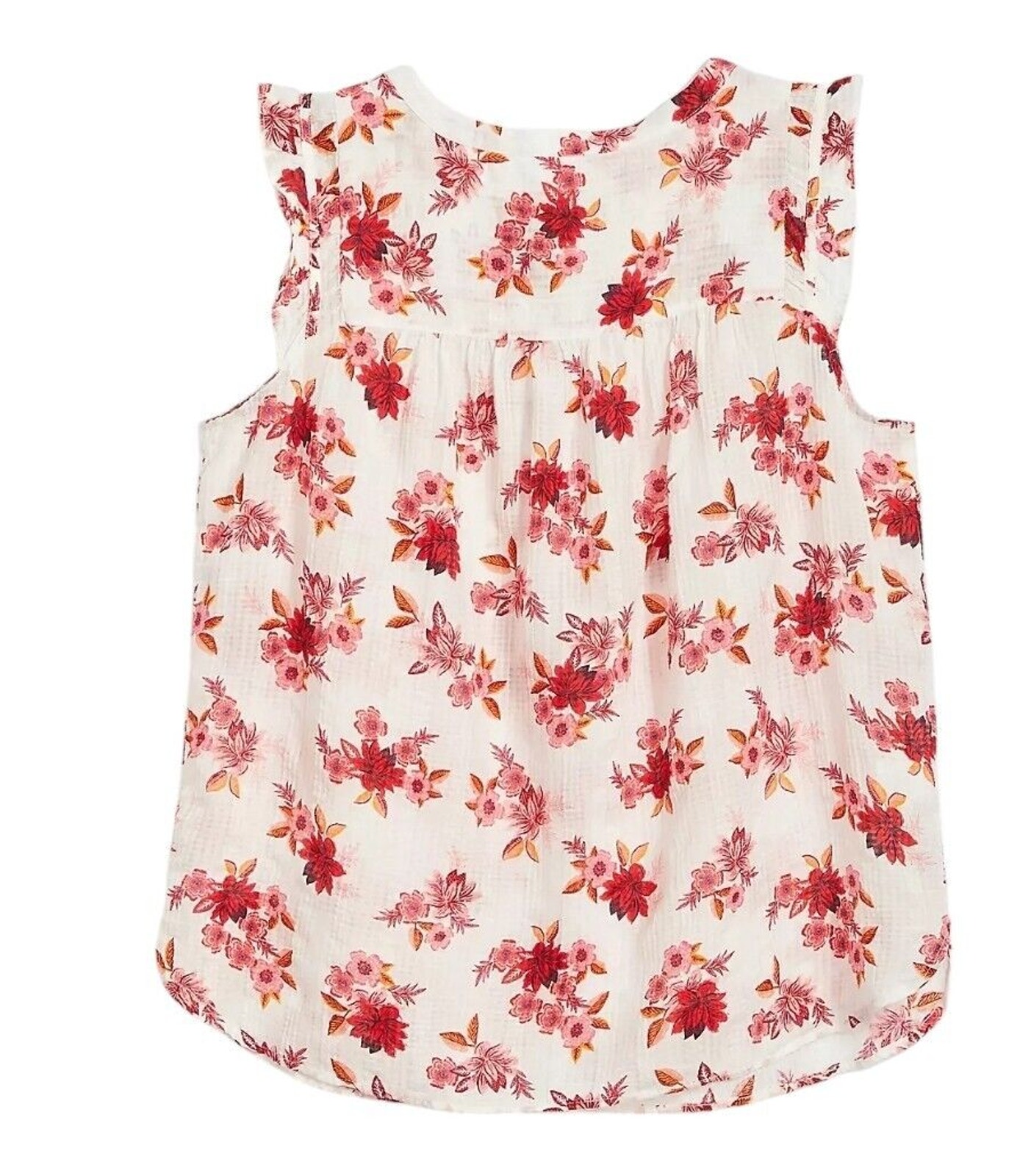 Loft Zinnia Ruffle Sleeve Split Neck Shell Red/Cream Size Large